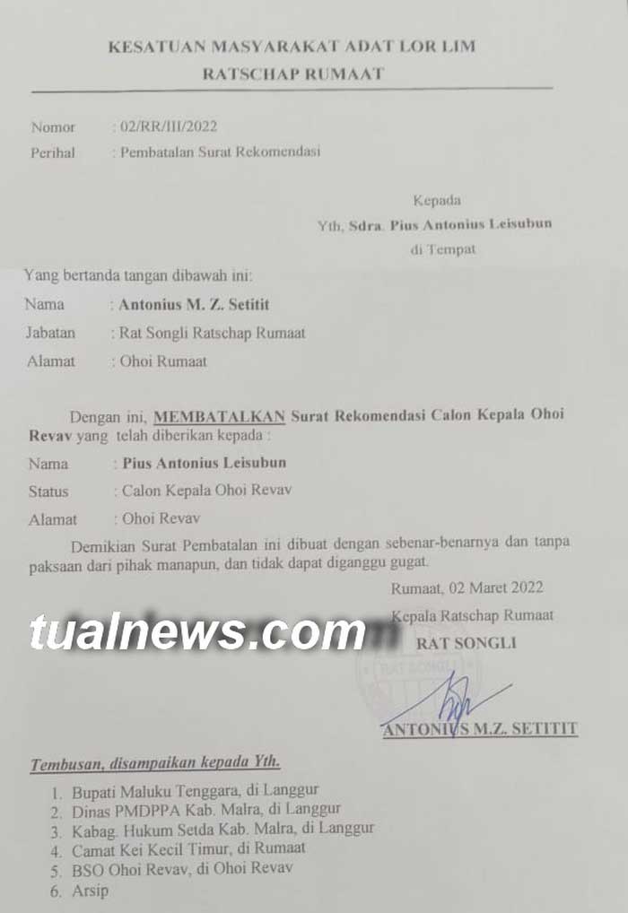 surat-Raja-Rumaat-Batalkan-Pemberian-rekomendasi-kepada-Calon-Kepala-Ohoi-Marga-Leisubun