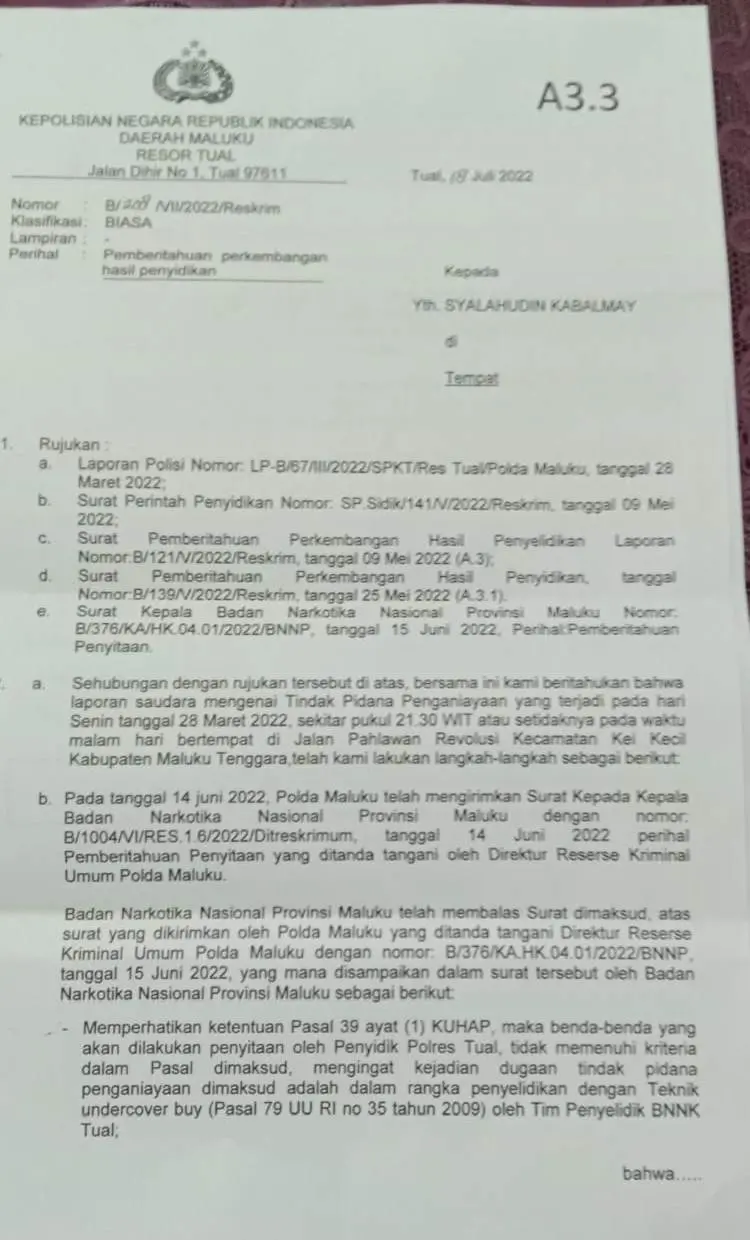 surat-pemberitahuan-penyidikan-Kasat-Reskrim-Polres-Tual