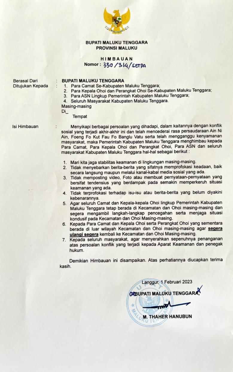 Ini himbaun Bupati Malra kepada masyarakat jaga kamtibmas aman dan damai