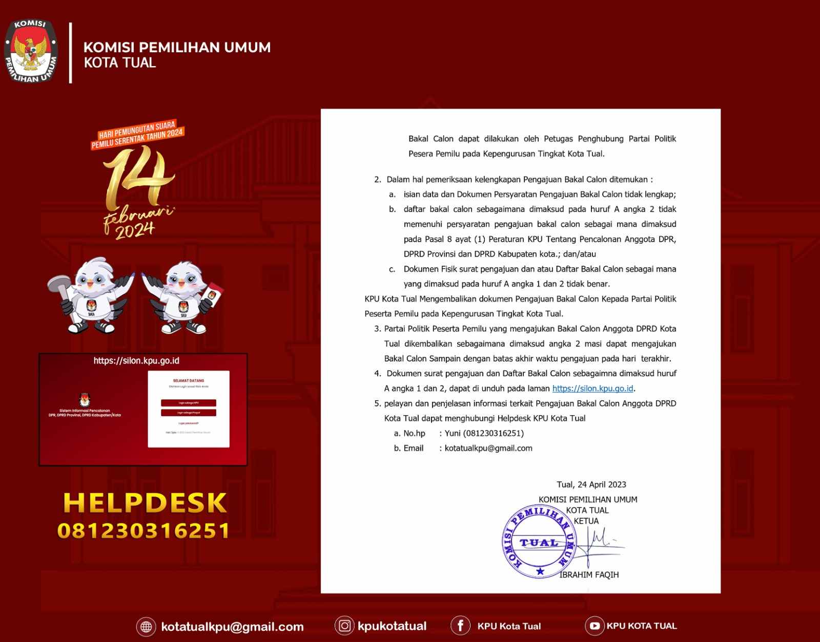 Pengumuman KPU Kota Tual