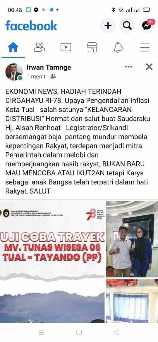 Ini bukti postingan Irwan Tamnge di Media Sosial Facebook, Senin 7 Agustus 2023