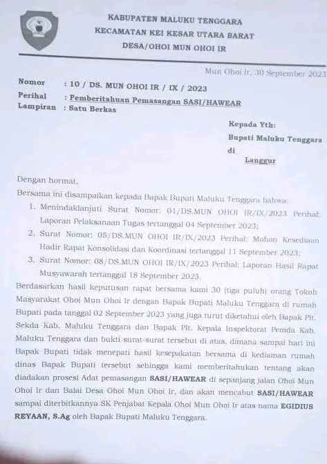 Ini bukti surat warga Mun Ohoiir