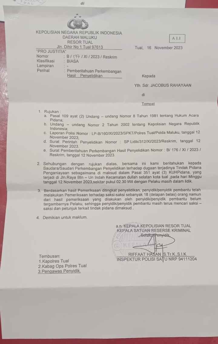 Ini bukti SP2HP yang diterima keluarga korban KS