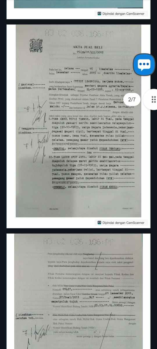 Ini bukti Akta Jual - Beli Tanah kedua pihak didepan Notaris /PPAT, Crisdy Leiwarisa, S.H