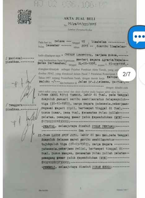 Ini bukti AJB yang diterbitkan Notaris /"PPAT Crisdy Leiwerissa, S.H di Kota Tual tahunn 2015