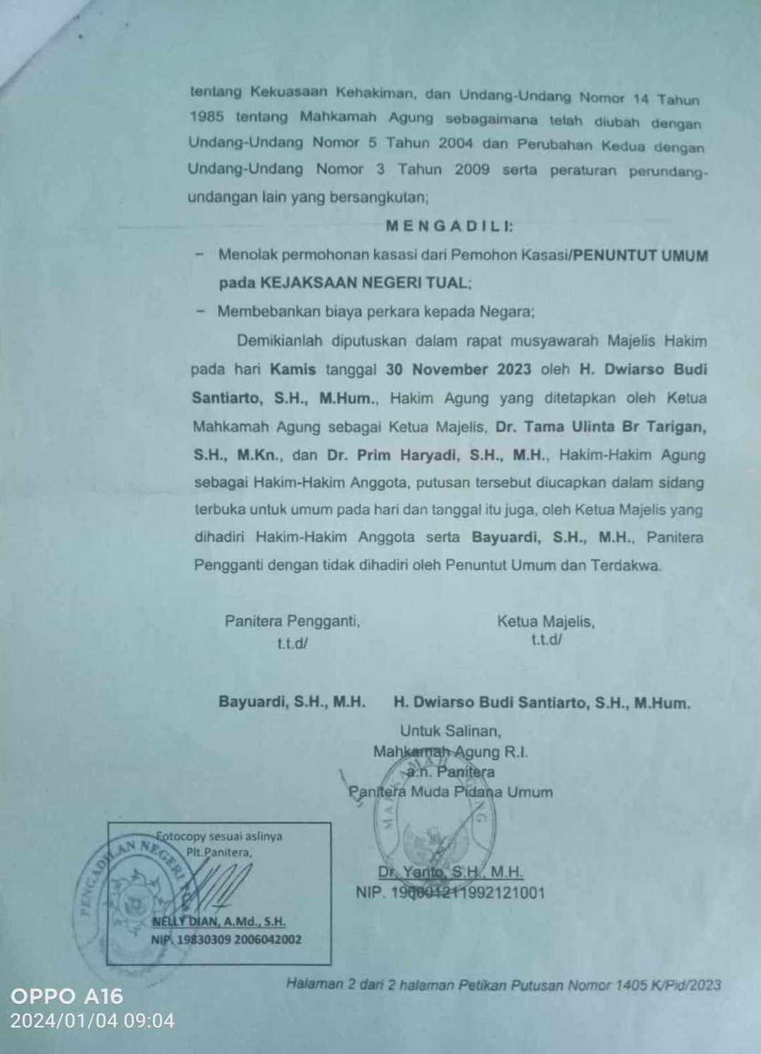 Ini Putusan Kasasi MA