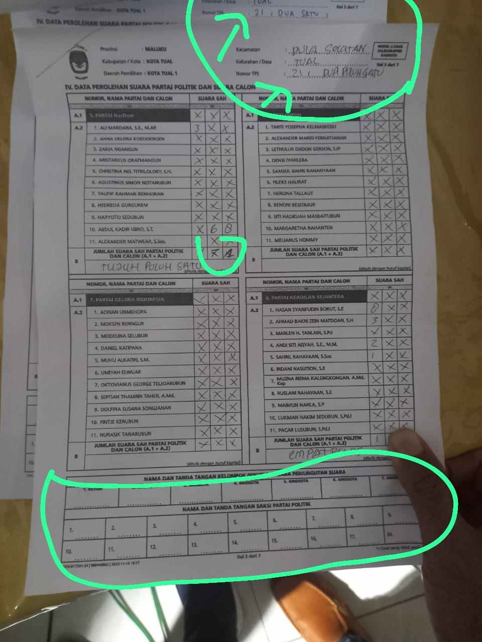 Ini salah satu bukti C1 hasil di TPS 21 Desa Tual