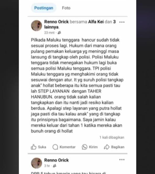 Ini bukti akun palsu Medsos yang menyebarkan informasi tidak benar ( Hoax ) Ketua DPRD Kabupaten Maluku Tenggara