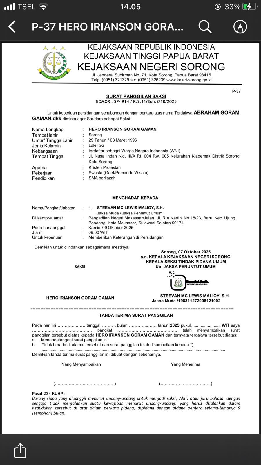 Ini bukti surat panggilan saksi JPU
