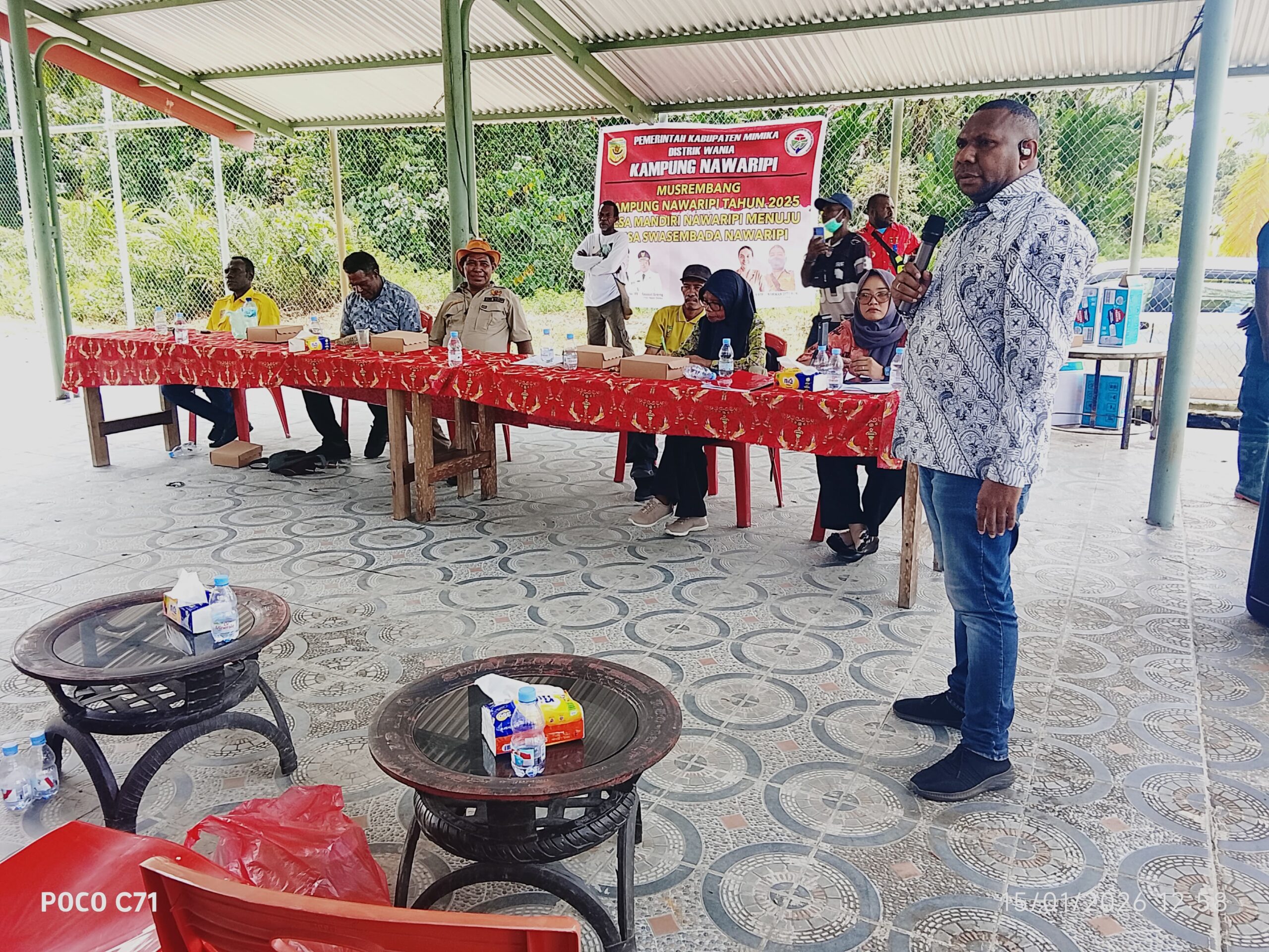 Sambutan Direktur BUMDes Nawaripi, Rafael Taorekyau pada Musrenbang kampung Nawaripi 2026