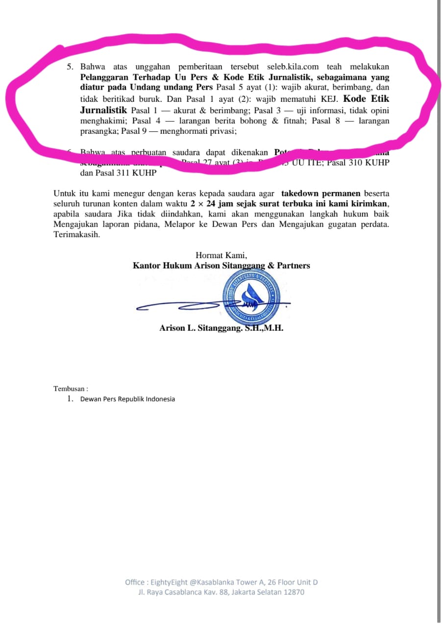 Ini bukti surat terbuka Kuasa Hukum Fauzan Fadel Muhammad kepada media Tualnews.com.