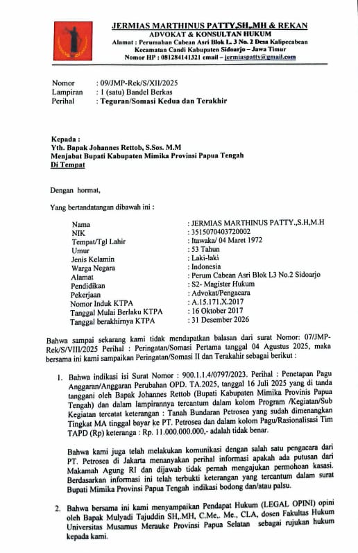 Ini bukti surat Somasi kedua Kuasa Hukum Helena Beanal