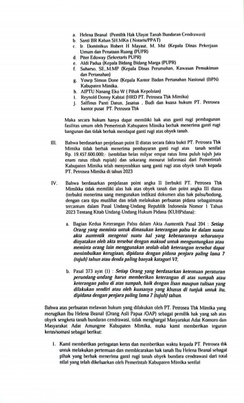 Kuasa Hukum Helena Beanal Soroti Hgb Pt Petrosea, Desak Bpn Teliti Ulang: Ada Cacat Administrasi Sejak Awal 1 Ini bukti surat teguran kuasa hukum helena beanal kepada pt. Petrosea tbk