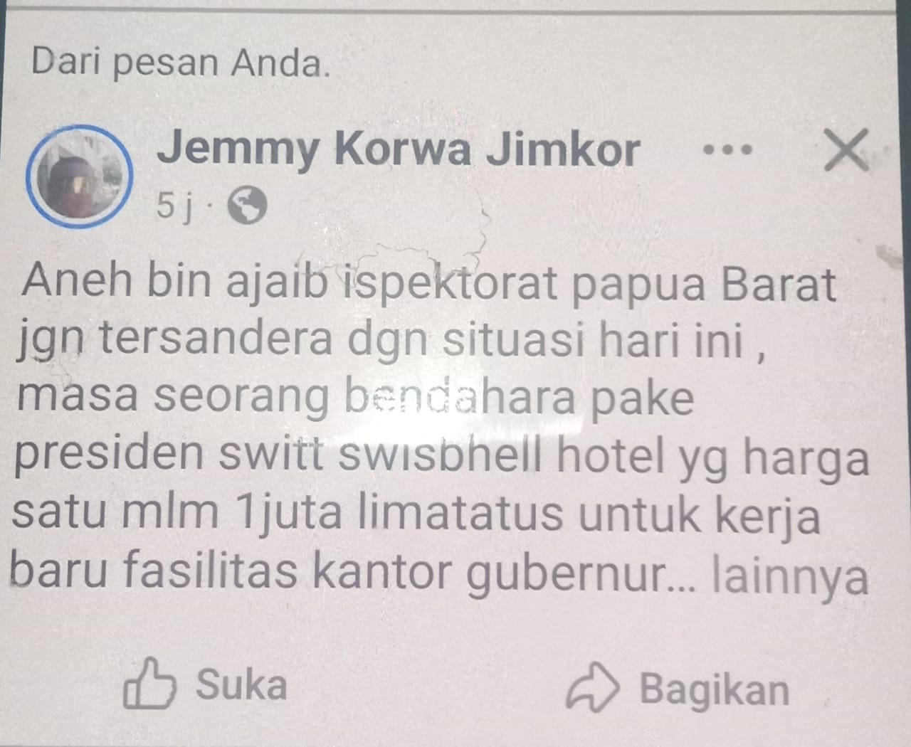 Ini bukti postingan di Media Sosial Facebook