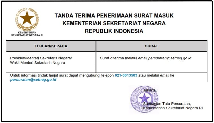 Ini bukti tanda terima surat Helena Beanal di Presiden Prabowo Subianto