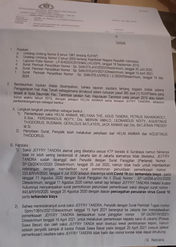 Ini bukti surat Polda Maluku ( dok - Tualnews.com)