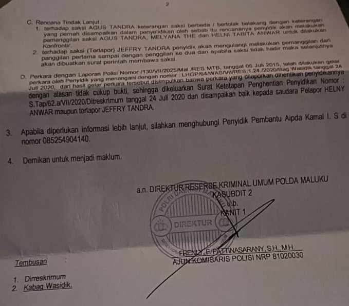 Ini bukti surat Polda Maluku ( dok - Tualnews.com)