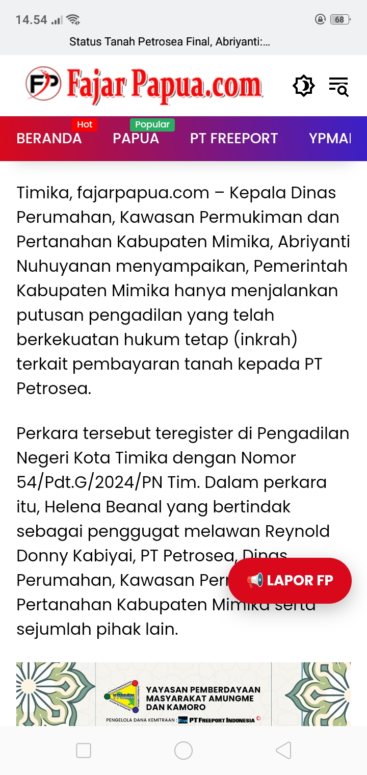 Ini bukti pernyataan Pemkab Mimika di media Fajar Papua ( dok - Tualnews.com)