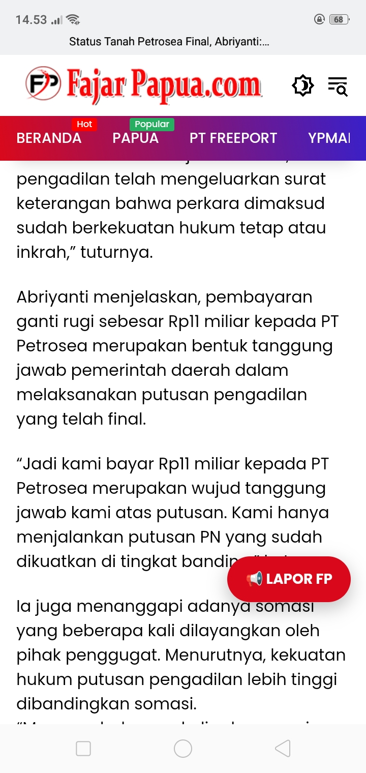 Ini bukti pernyataan Pemkab Mimika di media Fajar Papua ( dok - Tualnews.com)