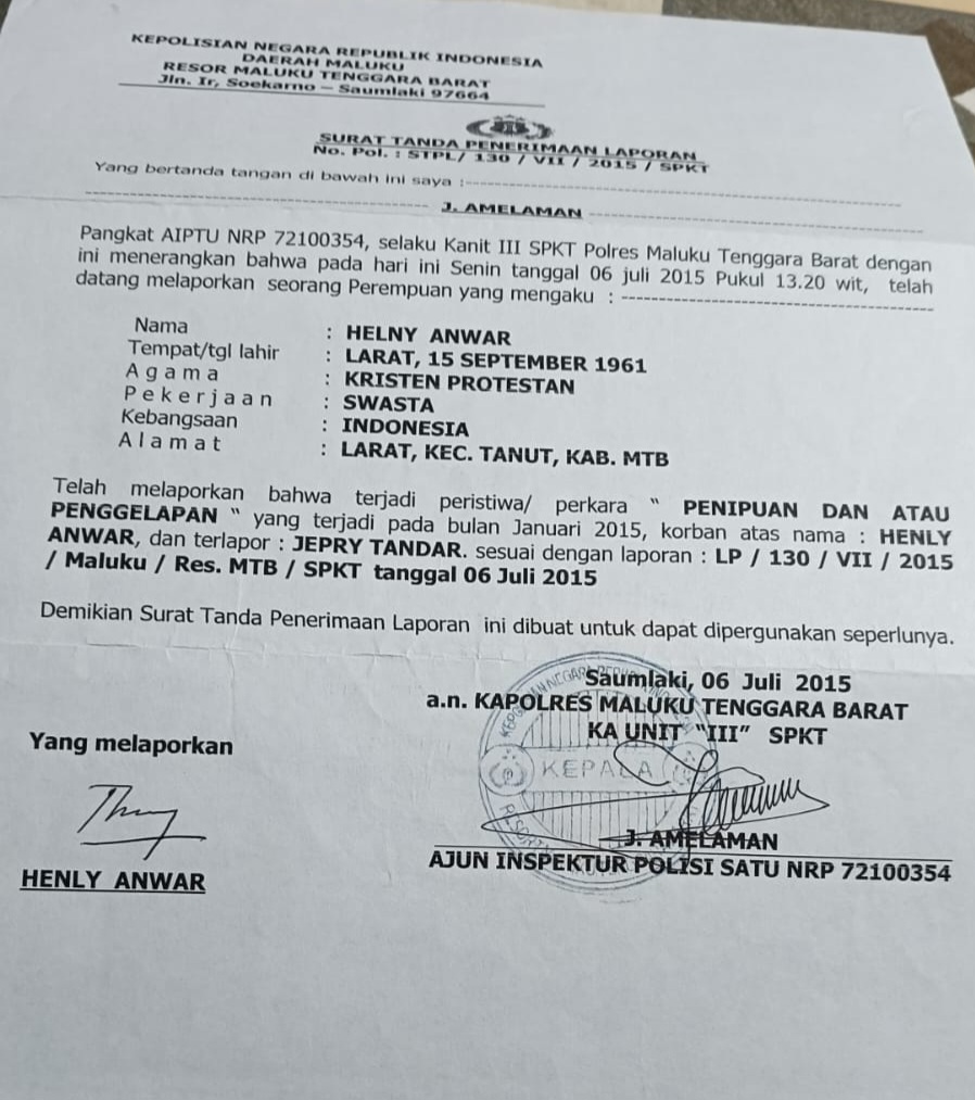 Ini bukti surat Polda Maluku ( dok- Tualnews.com)