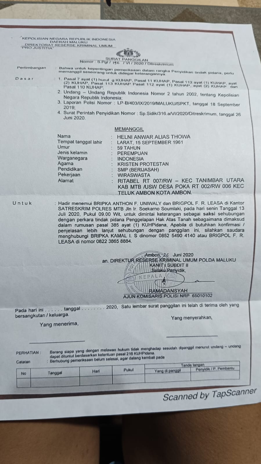 Ini bukti surat Polda Maluku ( dok- Tualnews.com)