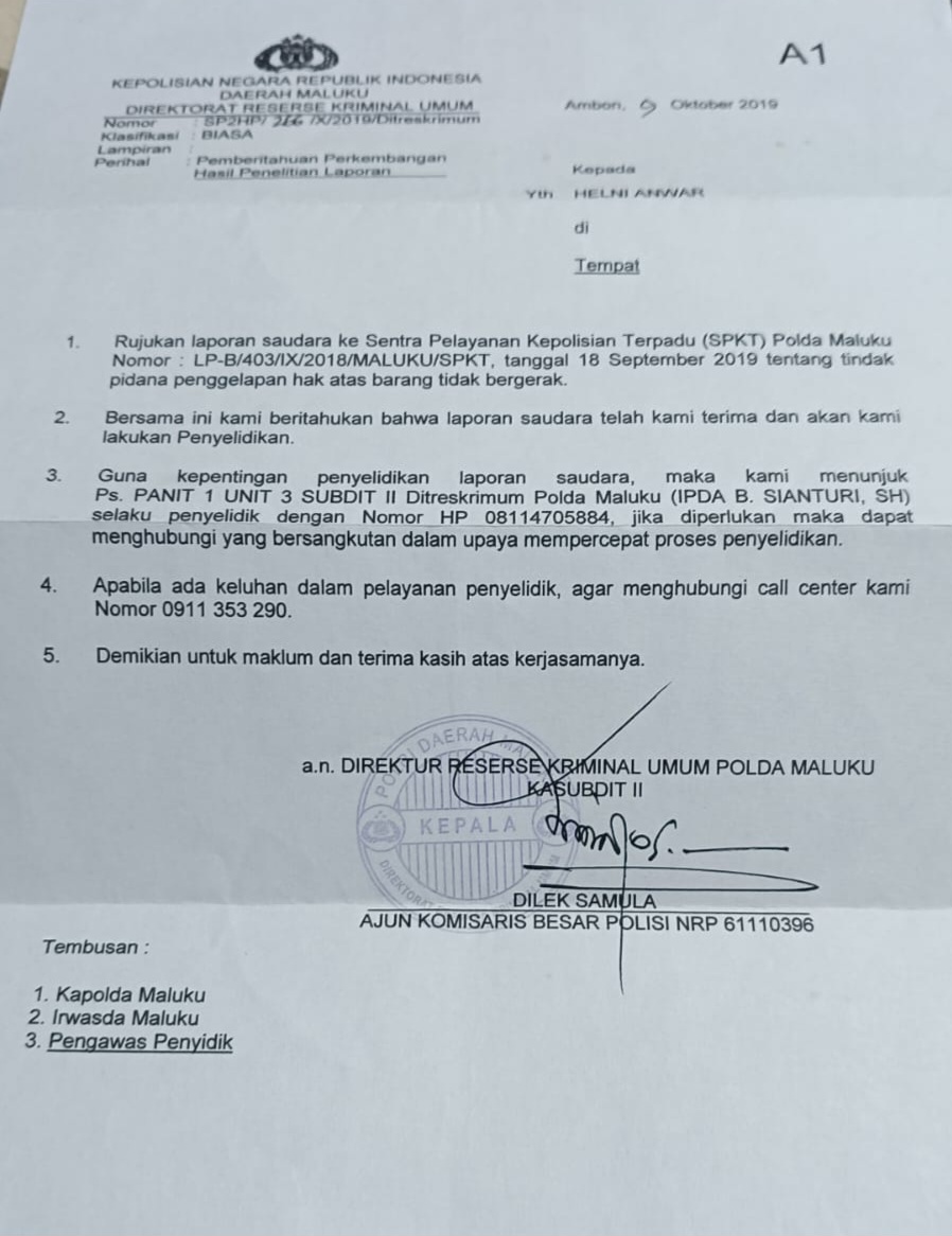 Ini bukti surat Polda Maluku ( dok- Tualnews.com)