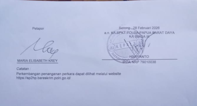 Ini bukti laporan polisi Polda Papua Barat. ( dok - Tualnews.com)