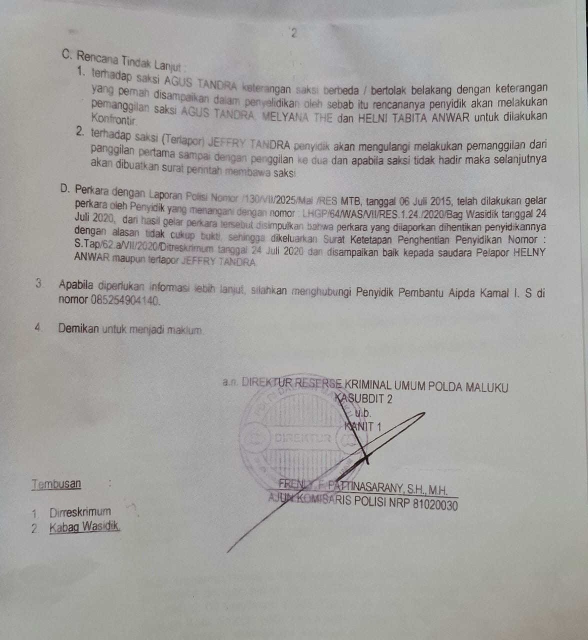 Ini bukti SP2HP kepada Pelapor Mei 2024