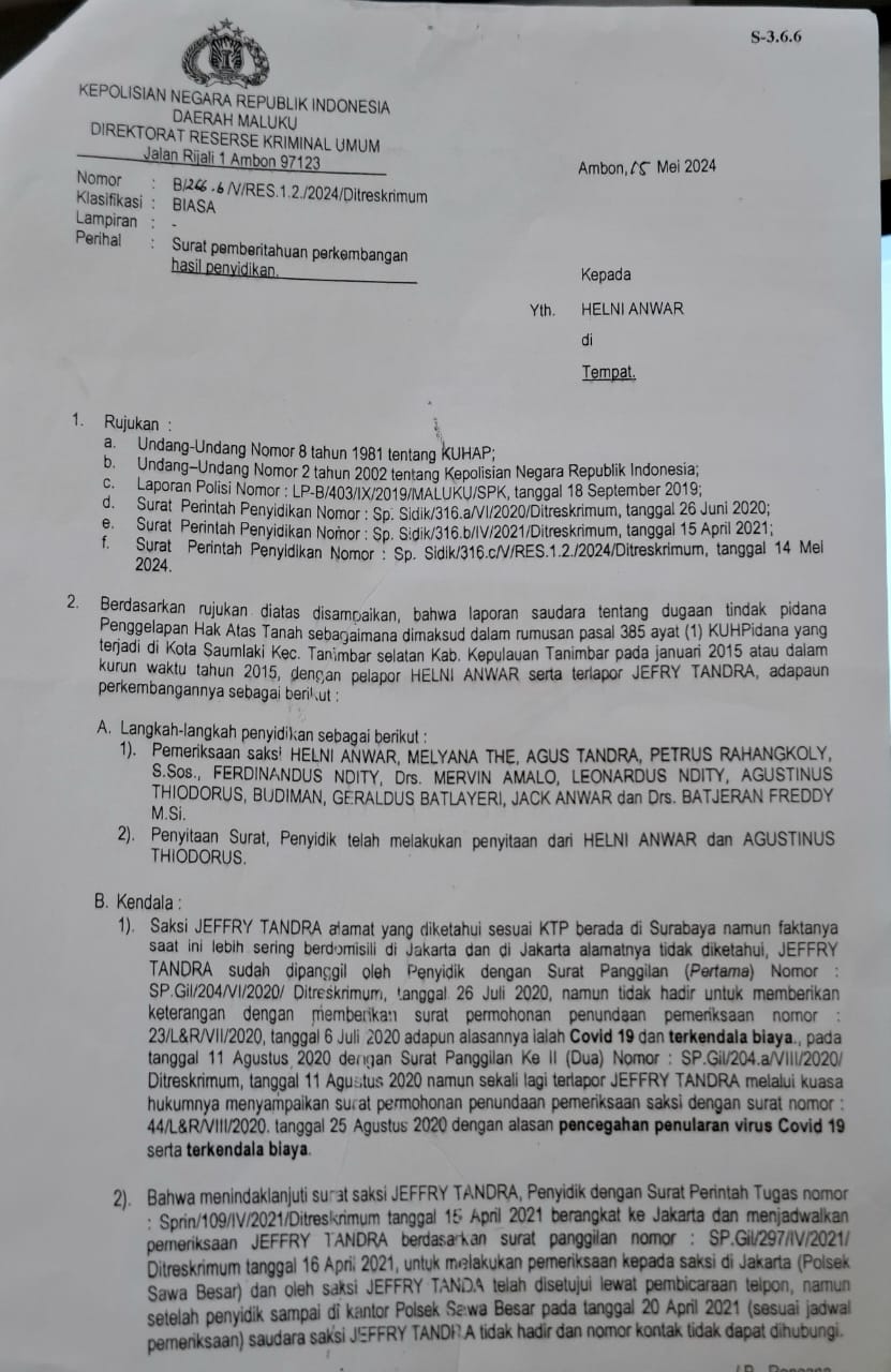Ini bukti SP2HP kepada Pelapor Mei 2024
