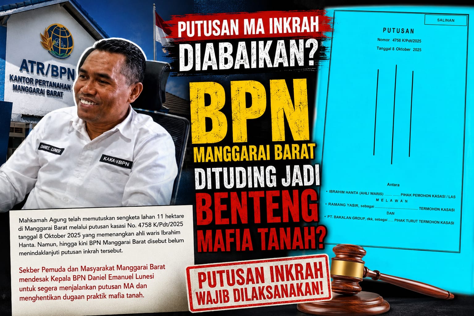 Putusan MA Belum Dieksekusi, BPN Manggarai Barat Didesak Buka Suara ...