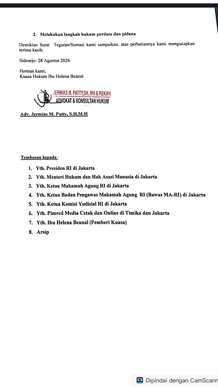 Ini bukti surat kepada Ketua PN Mimika